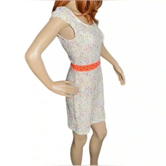 Solemio Confetti Textured Cocktail Dress Sz M Short Sleeve Mini Low Back Party - Picture 4 of 12